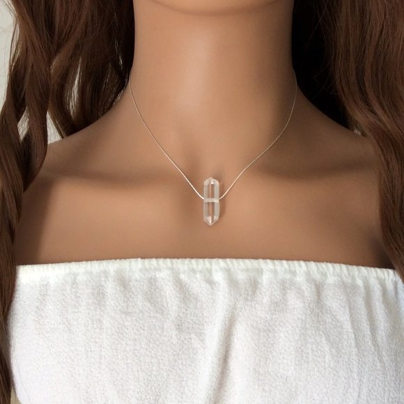 Quartz Point necklace - double terminated, Sterling silver, crystal healing - Picture 1 of 8